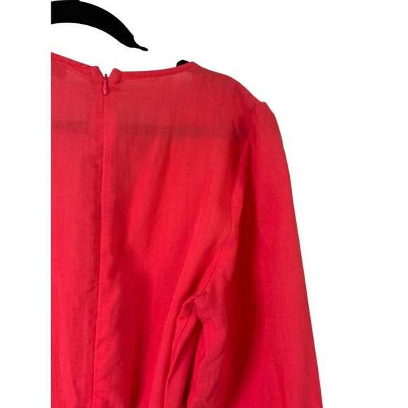 Lulus Women's Faux Wrap Dress Red Puffed Sleeve Button Accents Tie Size S - Picture 11 of 14